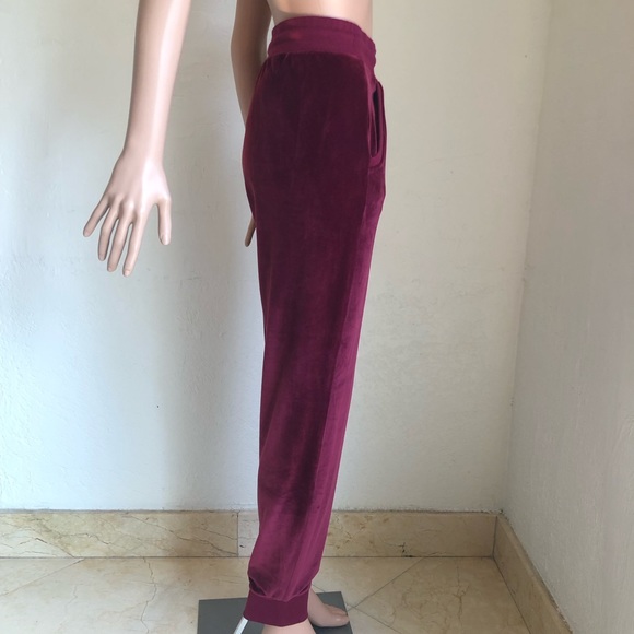 Michael Kors Burgundy Velvet Drawstring Sweatpants Women’s Size L Elastic Waist - Picture 4 of 16